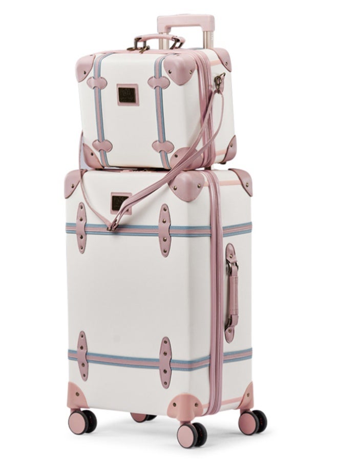 LIMRA 4-Piece Premium PU Leather Luggage Set – Luxury Travel Spinner Suitcases with Cosmetic Bag – Sizes 28/24/20/13 Inch Beige / Pink Color - Image 3